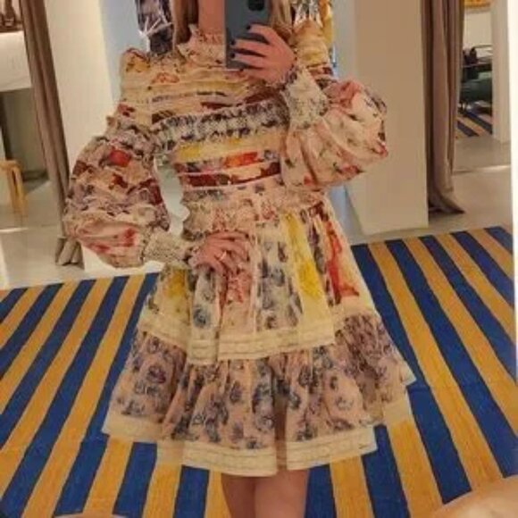 ZIMMERMANN WONDERLAND SMOCKED MINI DRESS size AU 3 Color: Spliced multi floral